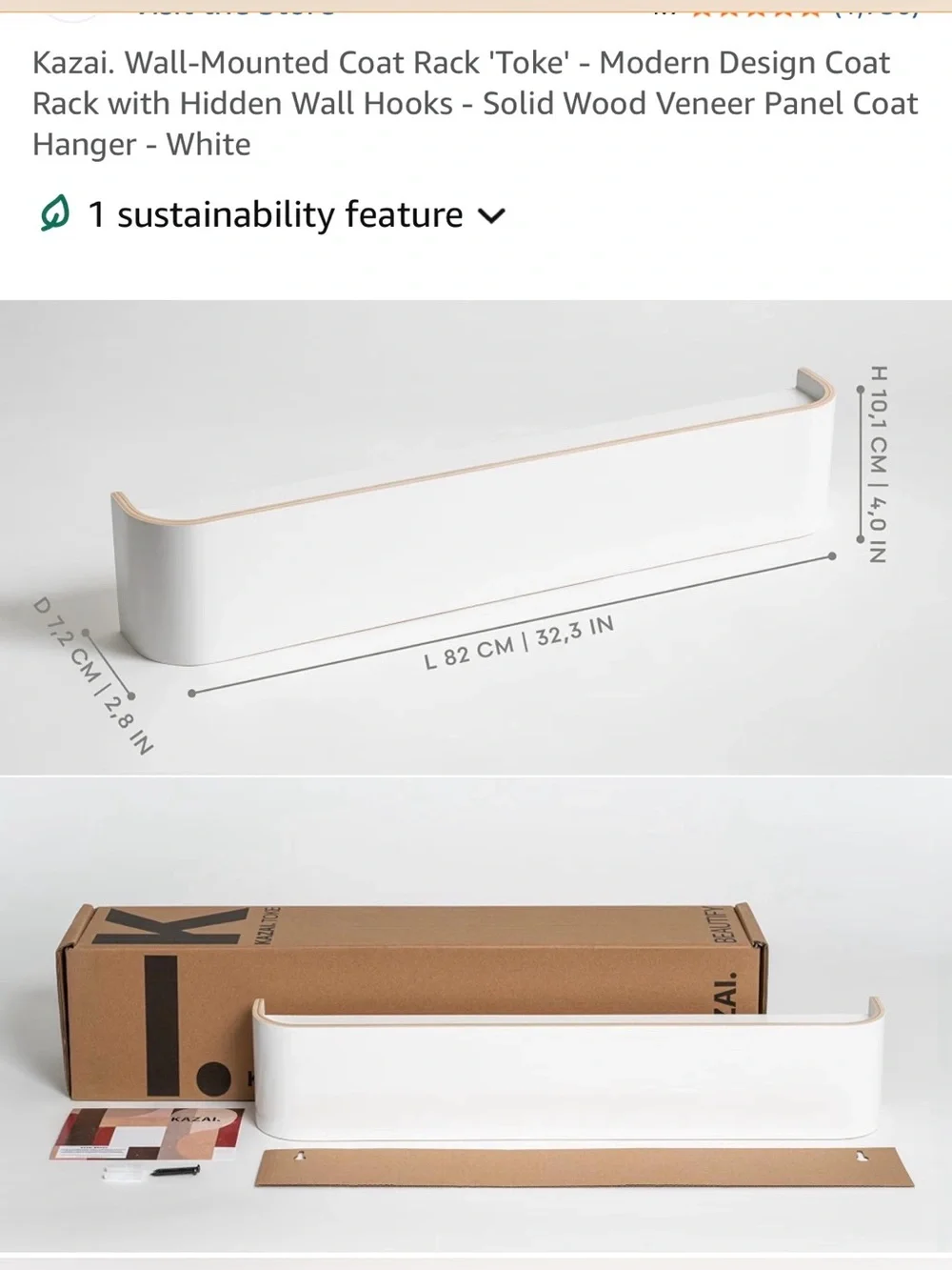 Modern White Wall Hook Shelf - 8 Hidden Hooks